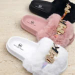 Gold fluffy slides